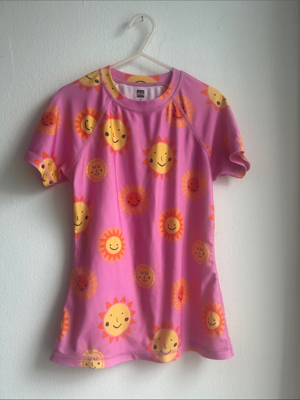 Sunshine Smiley Pink Graphic Girls Rashguard sun shirt